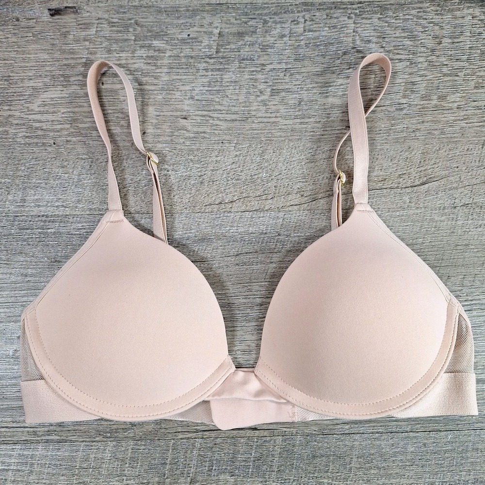 Pepper 32A Bra Classic Shirt Back Closure Padded Uplift Beige Tan